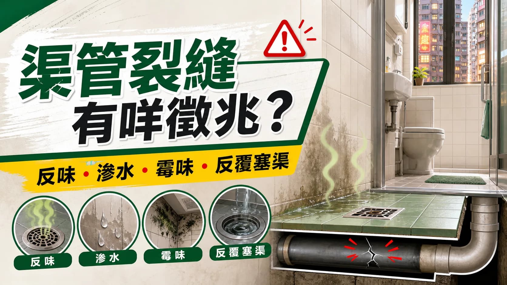 渠管裂縫有咩徵兆?反味、滲水、霉味要點查