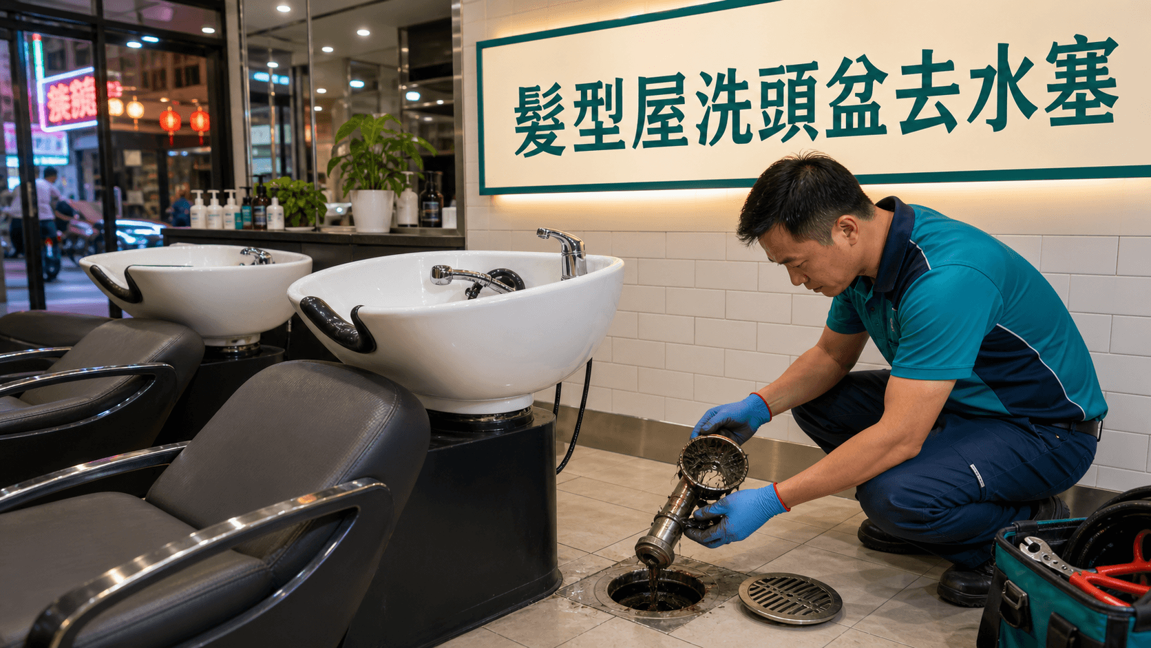 髮型屋洗頭盆去水塞:頭髮染髮膏點處理