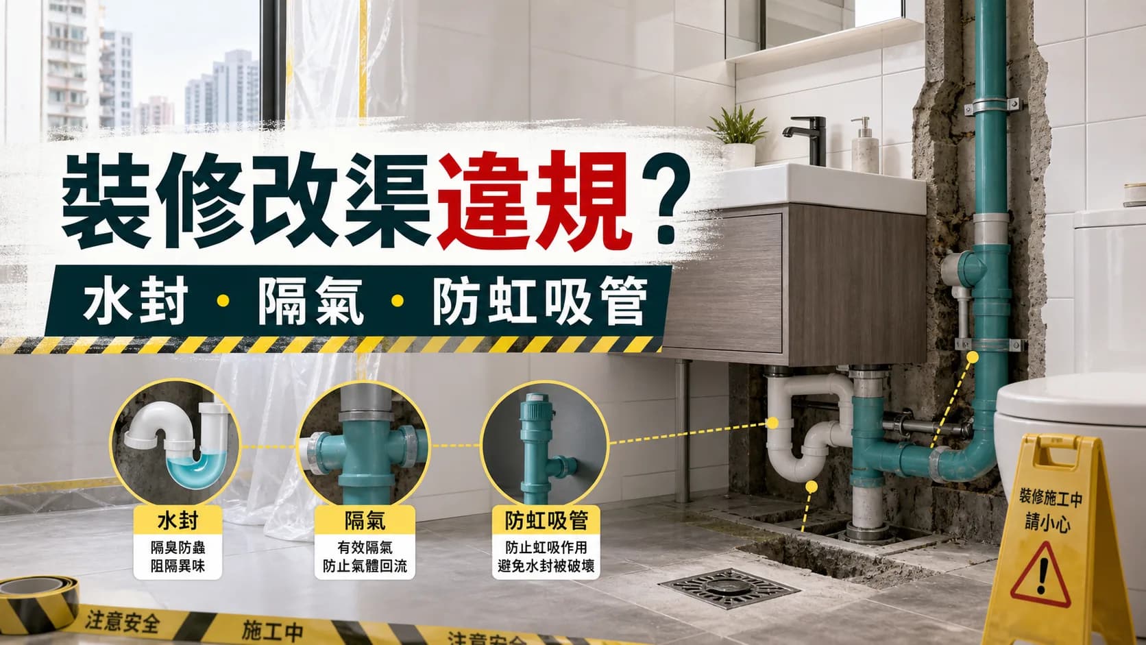 裝修改渠會違規嗎?香港排水系統改動、水封同反虹吸管注意事項