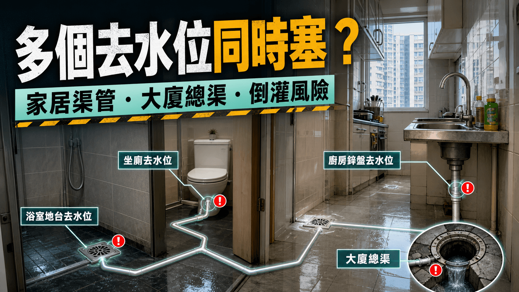 多個去水位同時塞代表咩?家居渠管定大廈總渠問題