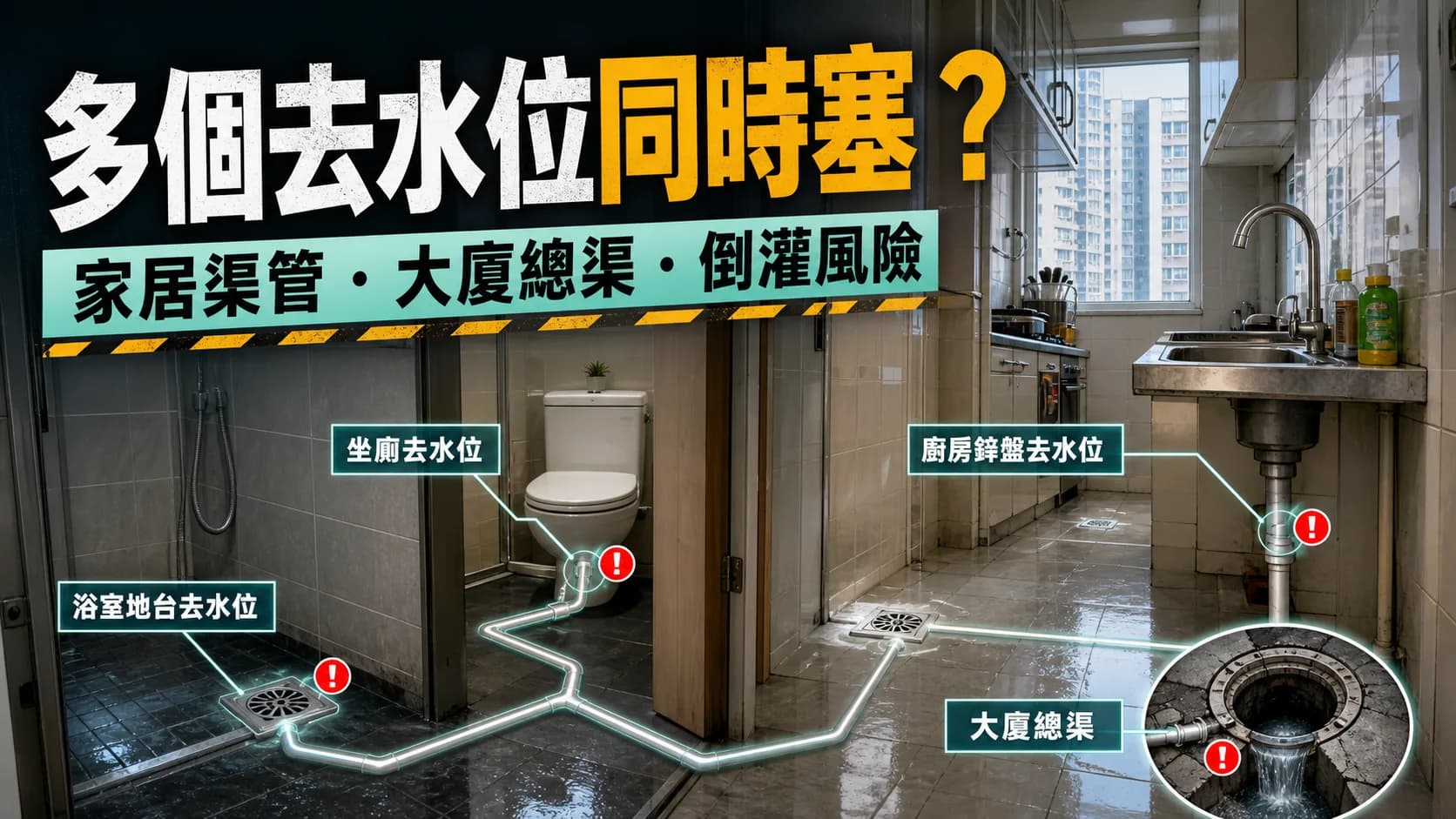 多個去水位同時塞代表咩?家居渠管定大廈總渠問題