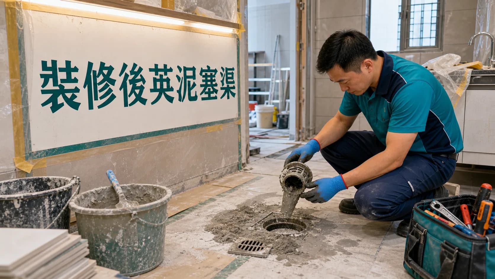 裝修後英泥塞渠:水泥填縫劑入渠點處理