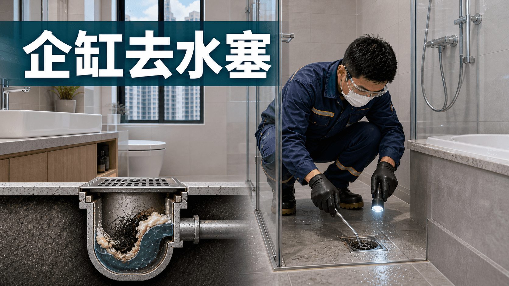 企缸去水塞同浴缸去水慢:頭髮皂垢點處理