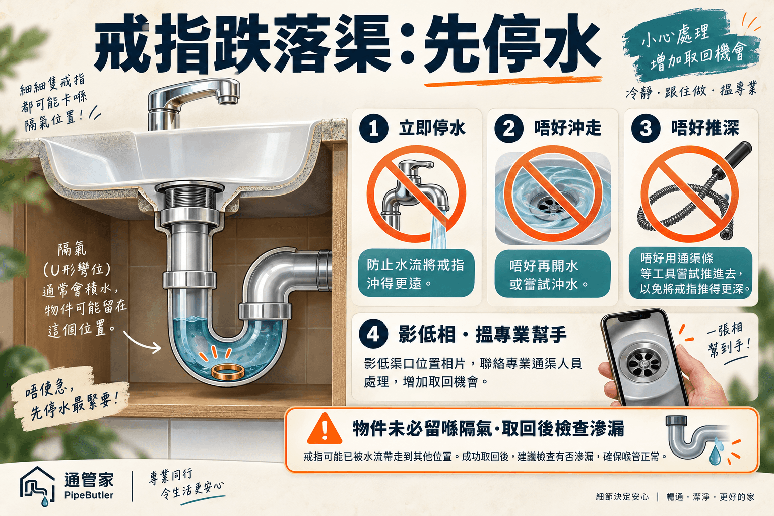 戒指、耳環跌落洗手盆去水渠點算?停水、取物與復原檢查指南