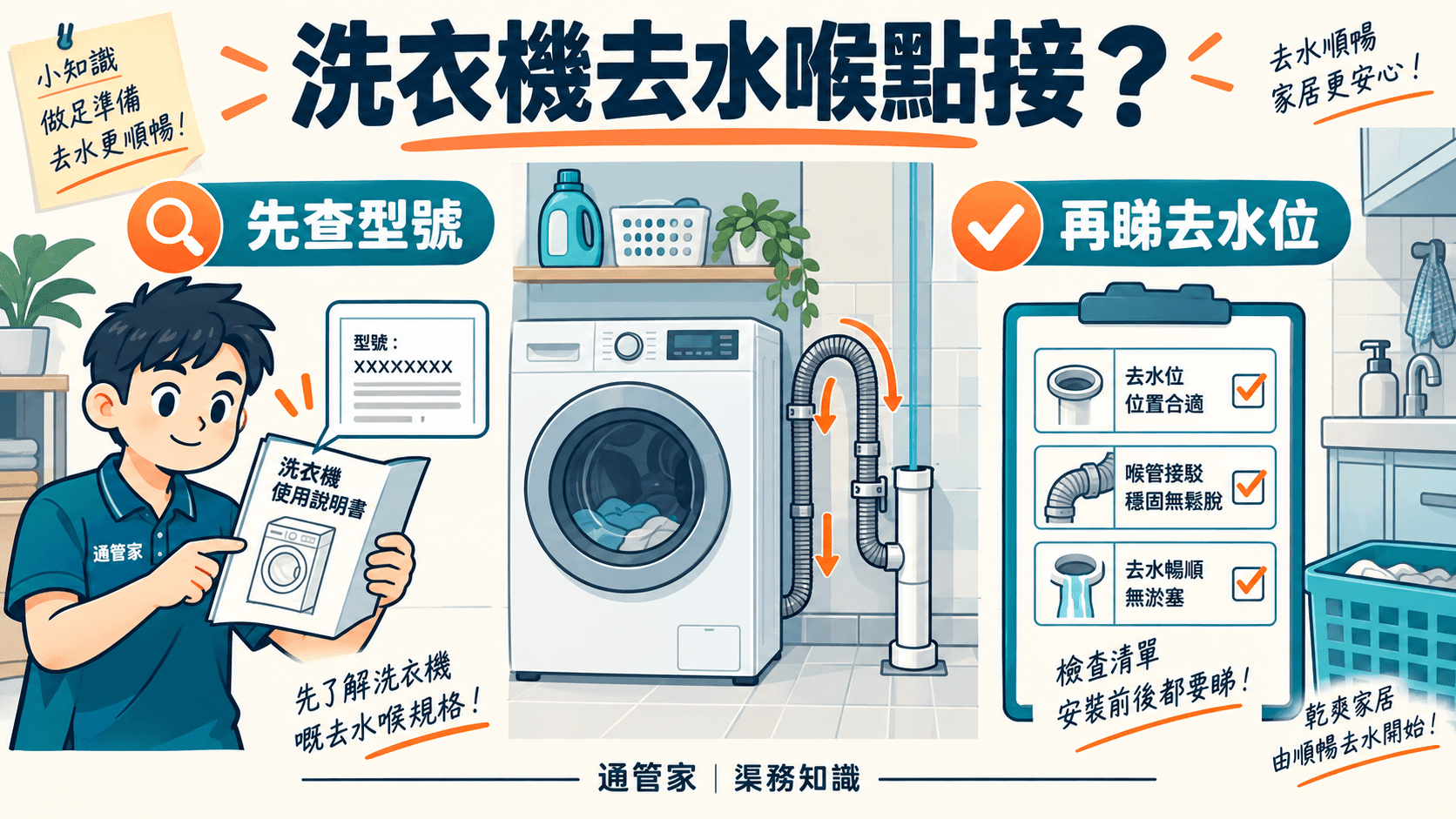 洗衣機去水喉接駁指南:高度、隔氣及換機前檢查