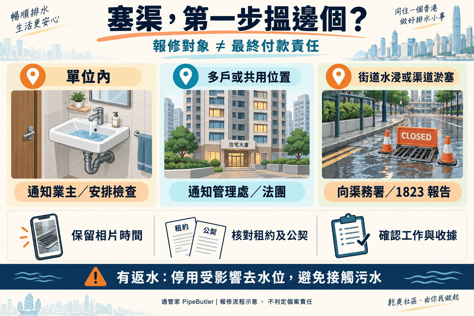 污水渠塞邊個負責?業主、租客、管理處及公共渠道報修指南