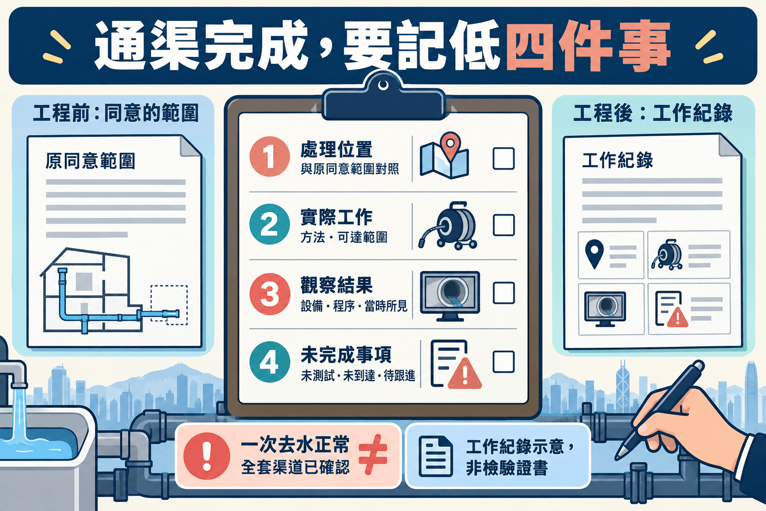 通渠後點記錄驗收?處理位置、正常使用觀察與未完成事項