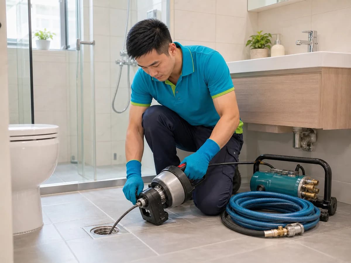 Design illustration of an electric drain auger used on a Hong Kong bathroom floor drain