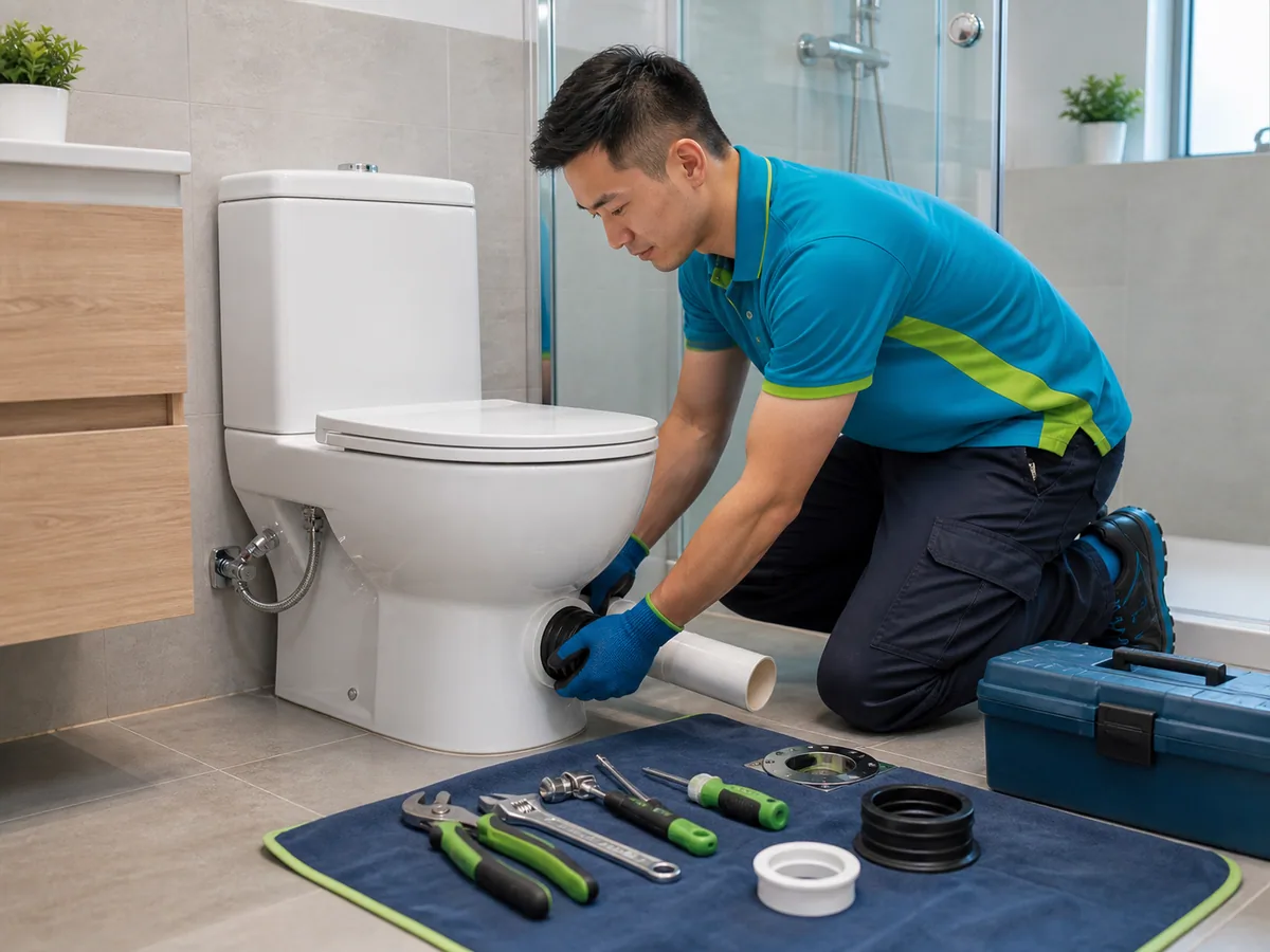 Design illustration of toilet and drain-pipe installation in a Hong Kong bathroom