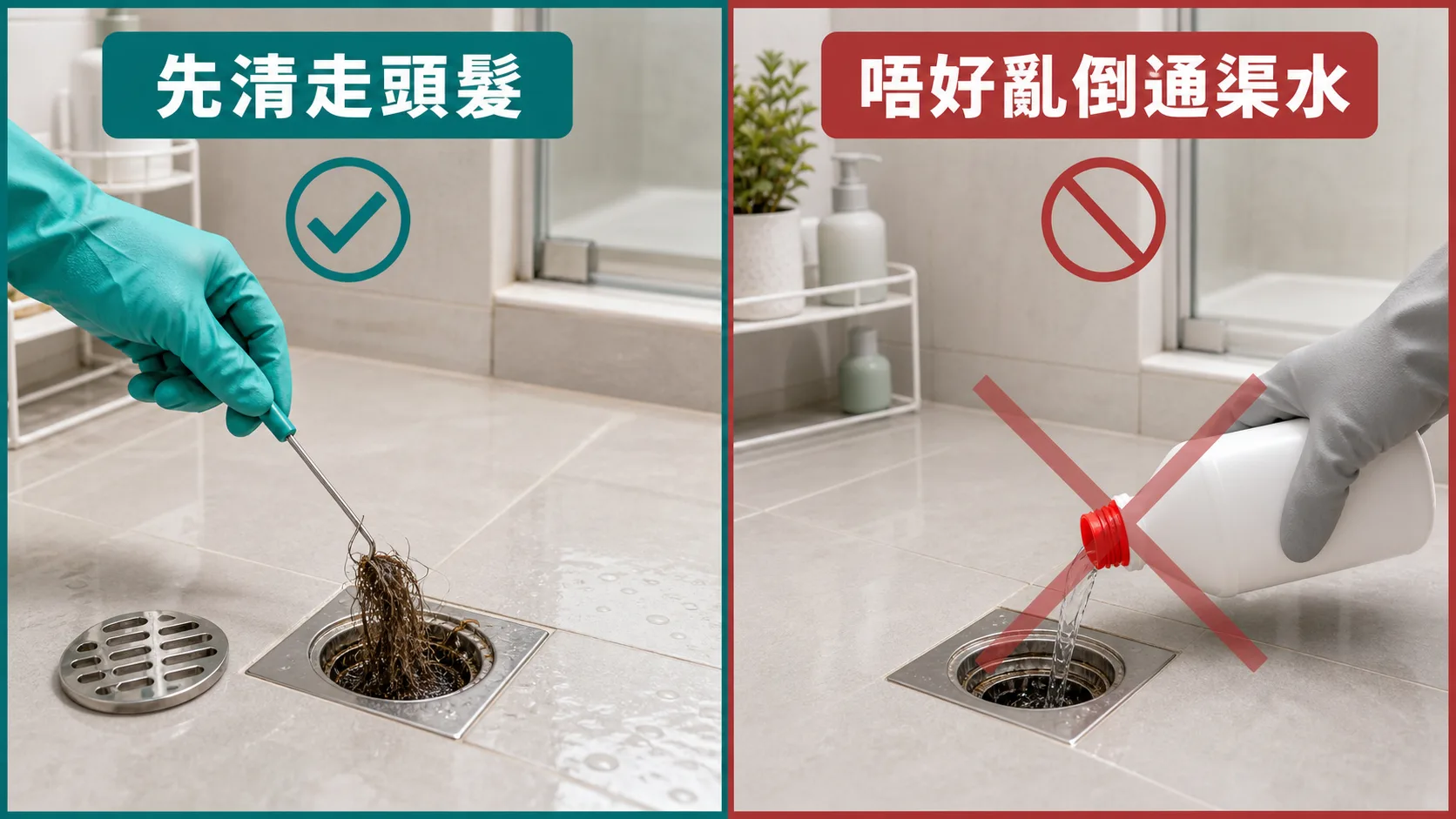 浴室去水位塞自救:先清走頭髮,唔好亂倒通渠水