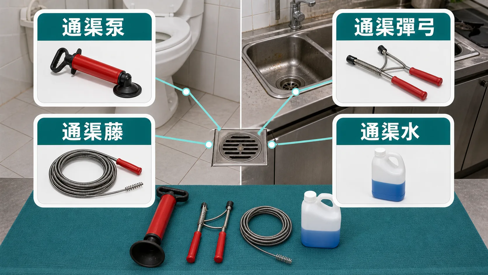 四類通渠神器比較：通渠泵、通渠彈弓、通渠藤、通渠水