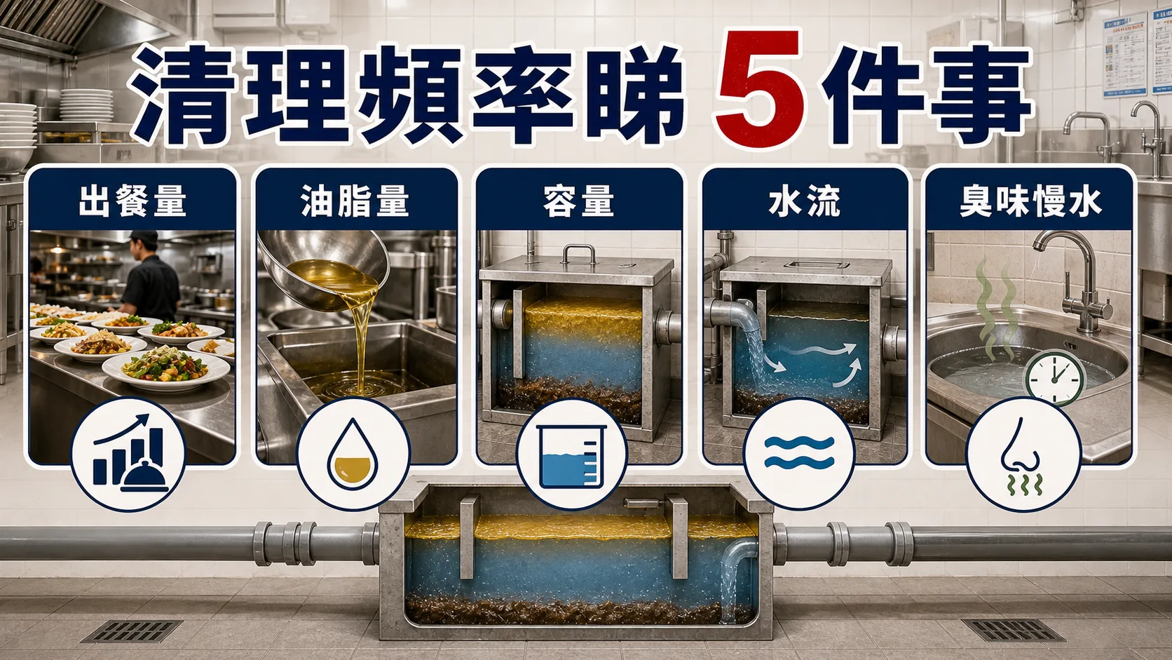 隔油池清理頻率要看出餐量、油脂量、容量、水流、臭味慢水