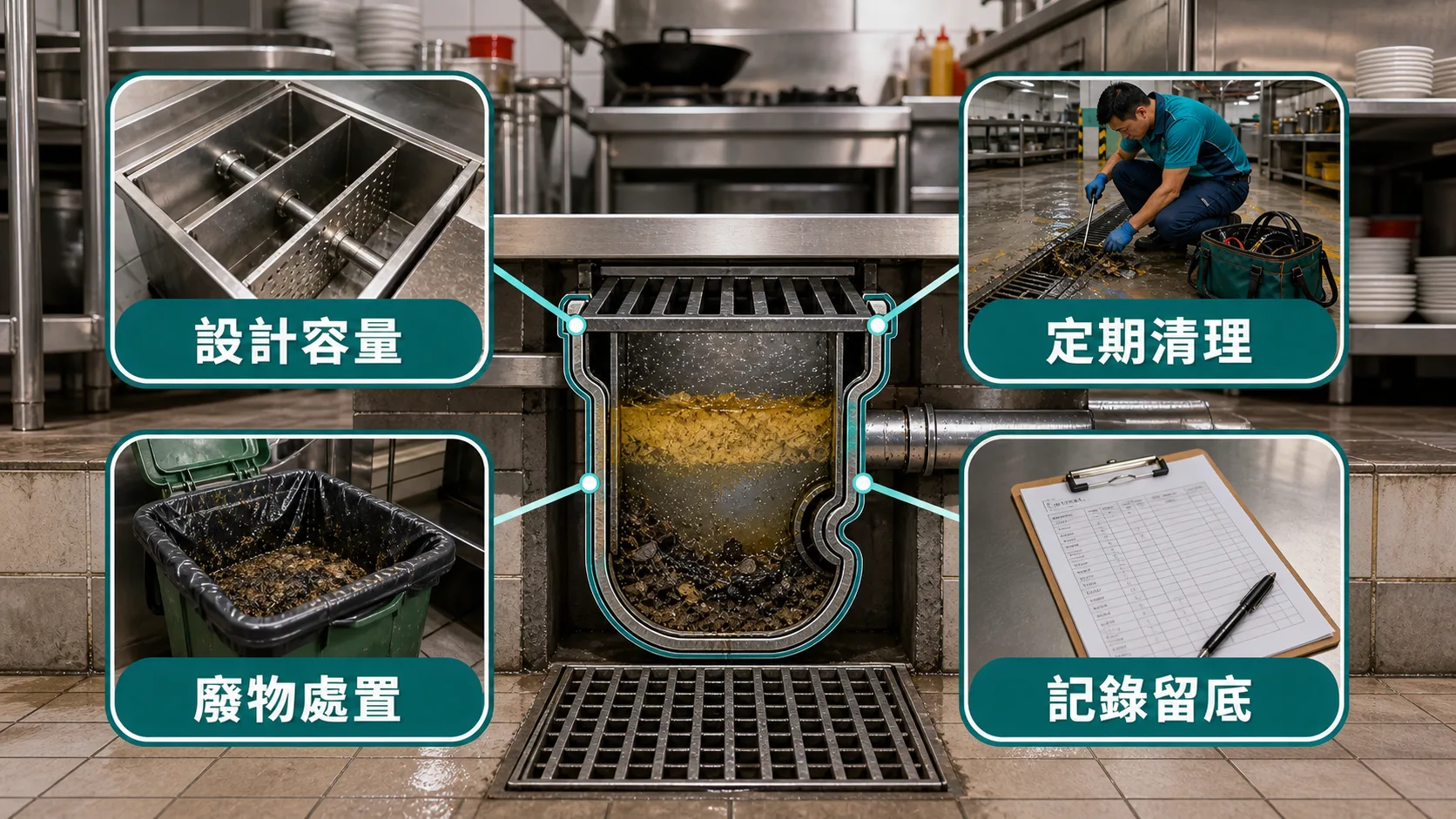 隔油池管理四個核心：設計容量、定期清理、廢物處置、記錄留底