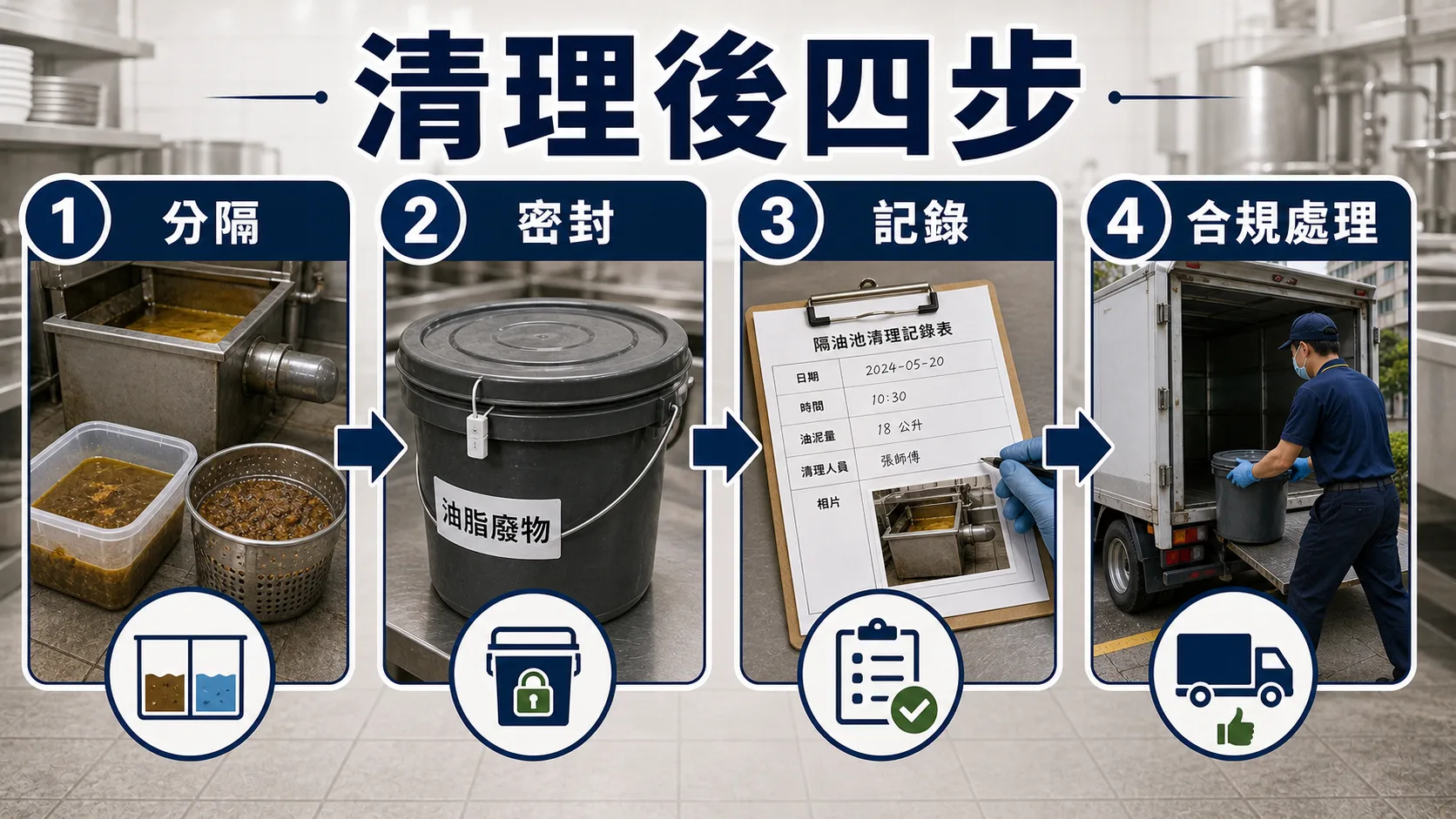 隔油池清理後四步：分隔、密封、記錄、合規處理