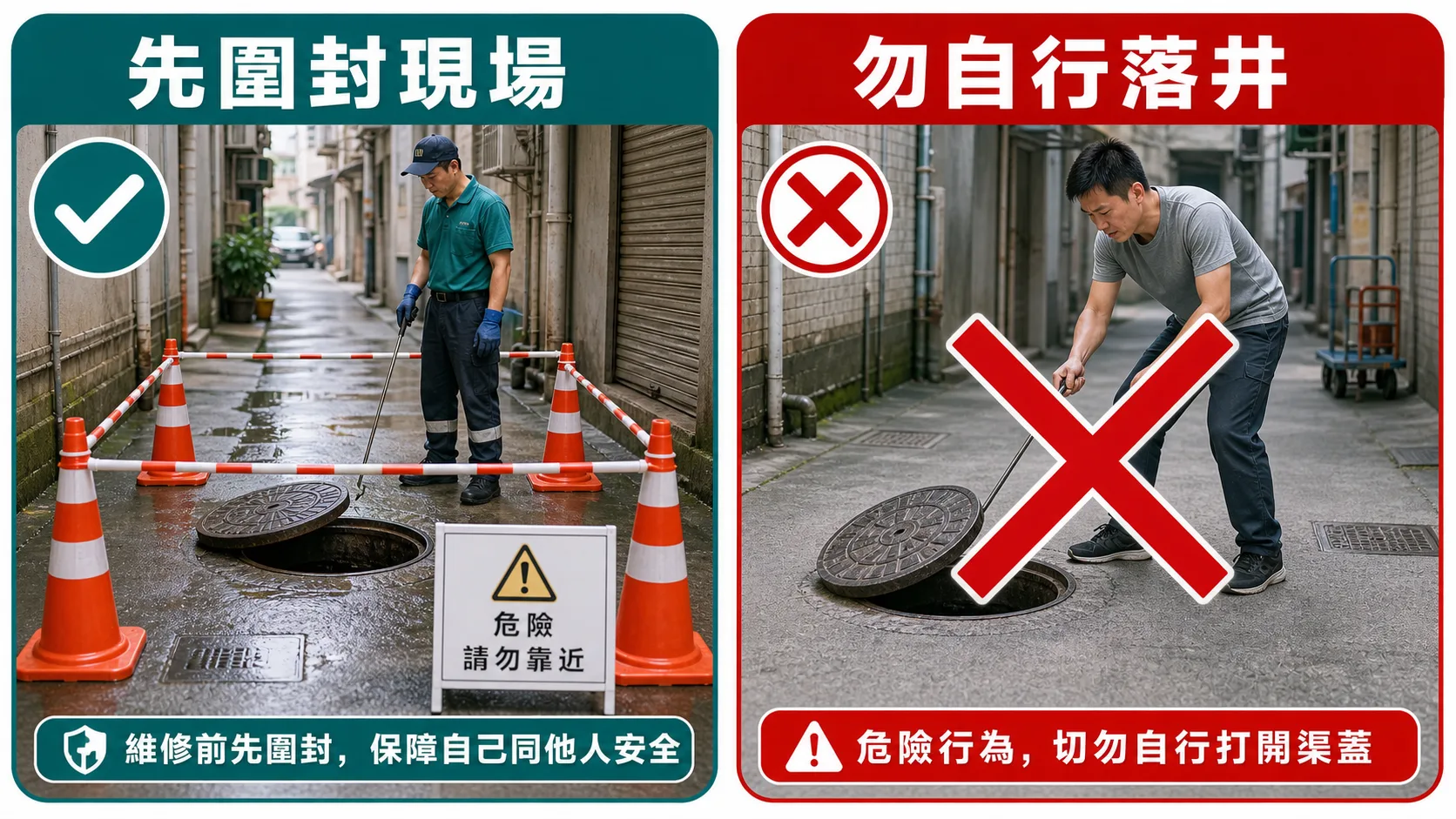沙井塞水浸安全處理：先圍封現場，勿自行落井