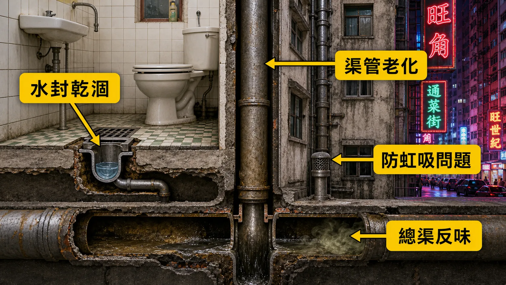 旺角唐樓渠味常見原因:水封乾涸、渠管老化、防虹吸問題、總渠反味