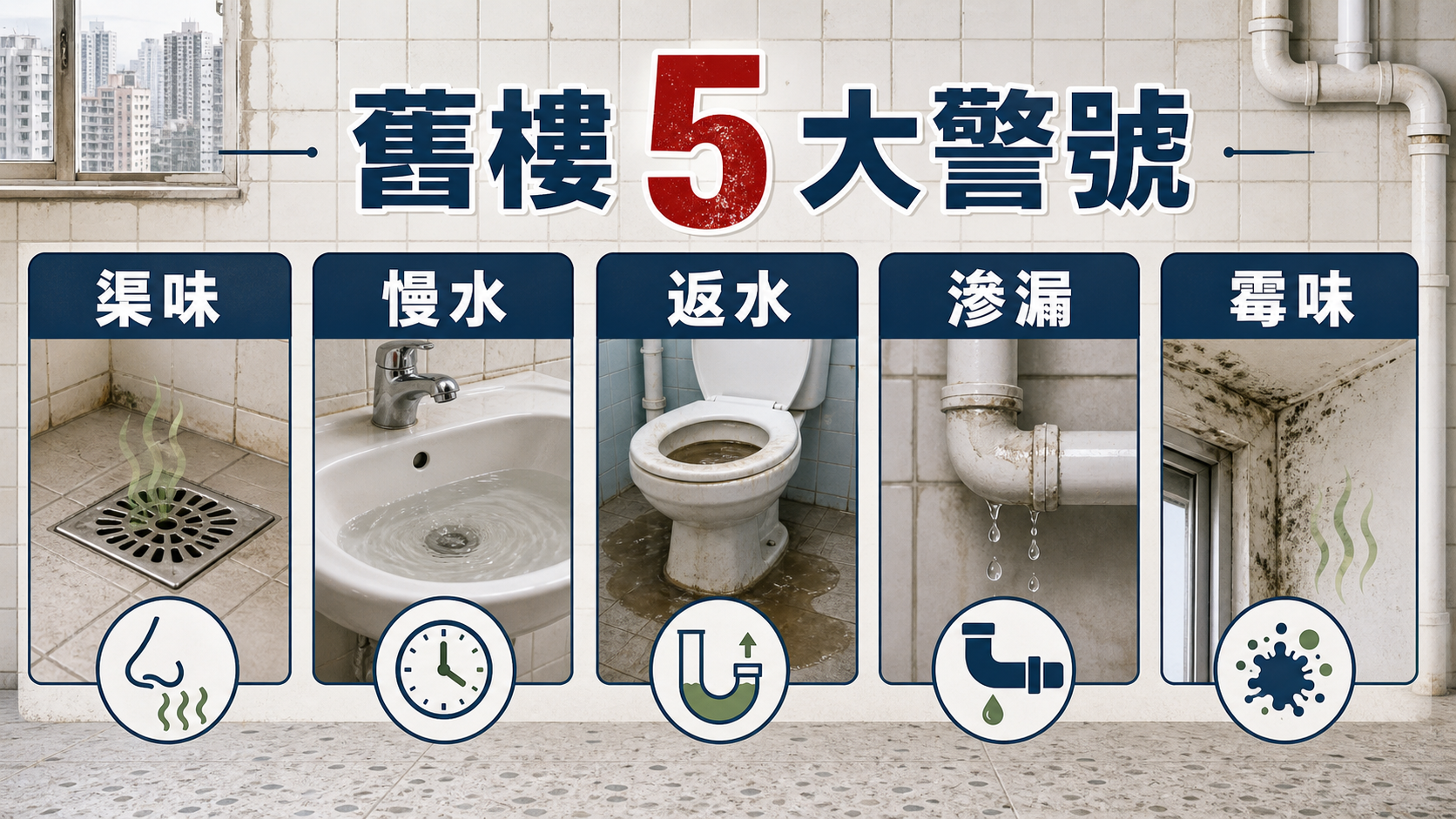 舊樓五大渠務警號：渠味、慢水、返水、滲漏、霉味