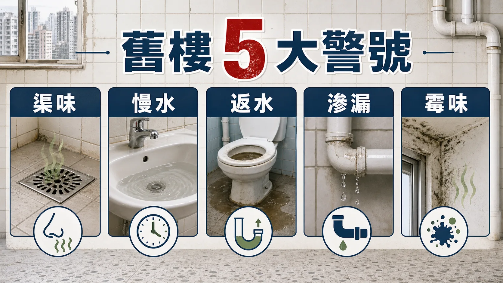 舊樓五大渠務警號：渠味、慢水、返水、滲漏、霉味