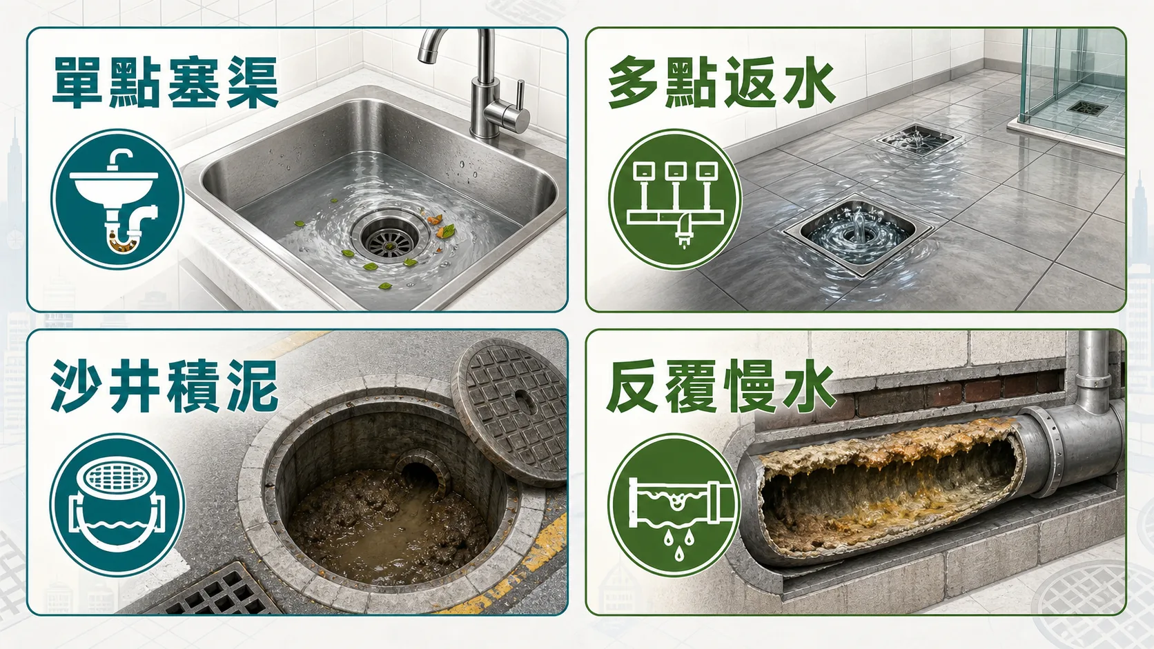 通渠與清淤判斷：單點塞渠、多點返水、沙井積泥、反覆慢水