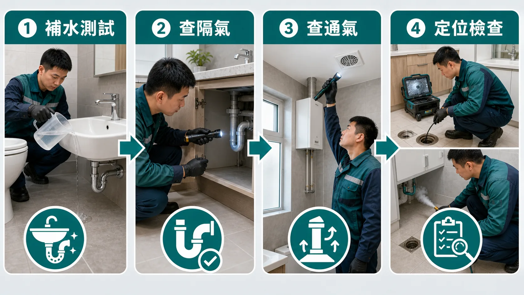 裝修後渠味檢查流程:補水測試、查隔氣、查通氣、定位檢查