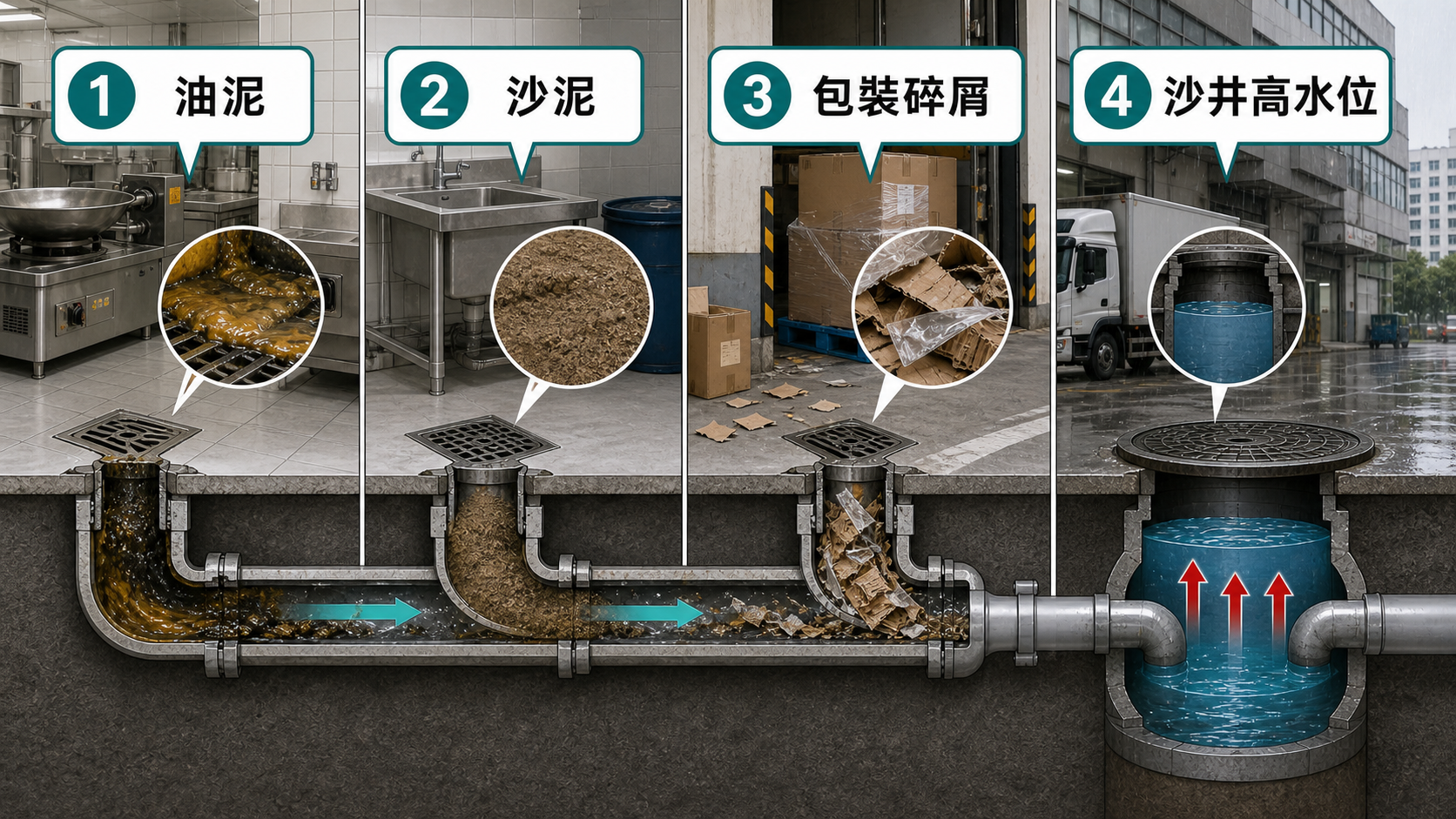 火炭沙田工廈渠塞常見原因包括油泥、沙泥、包裝碎屑和沙井高水位