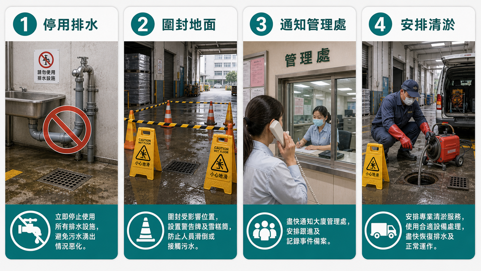 火炭工廈渠塞處理步驟包括停用排水、圍封地面、通知管理處和安排清淤